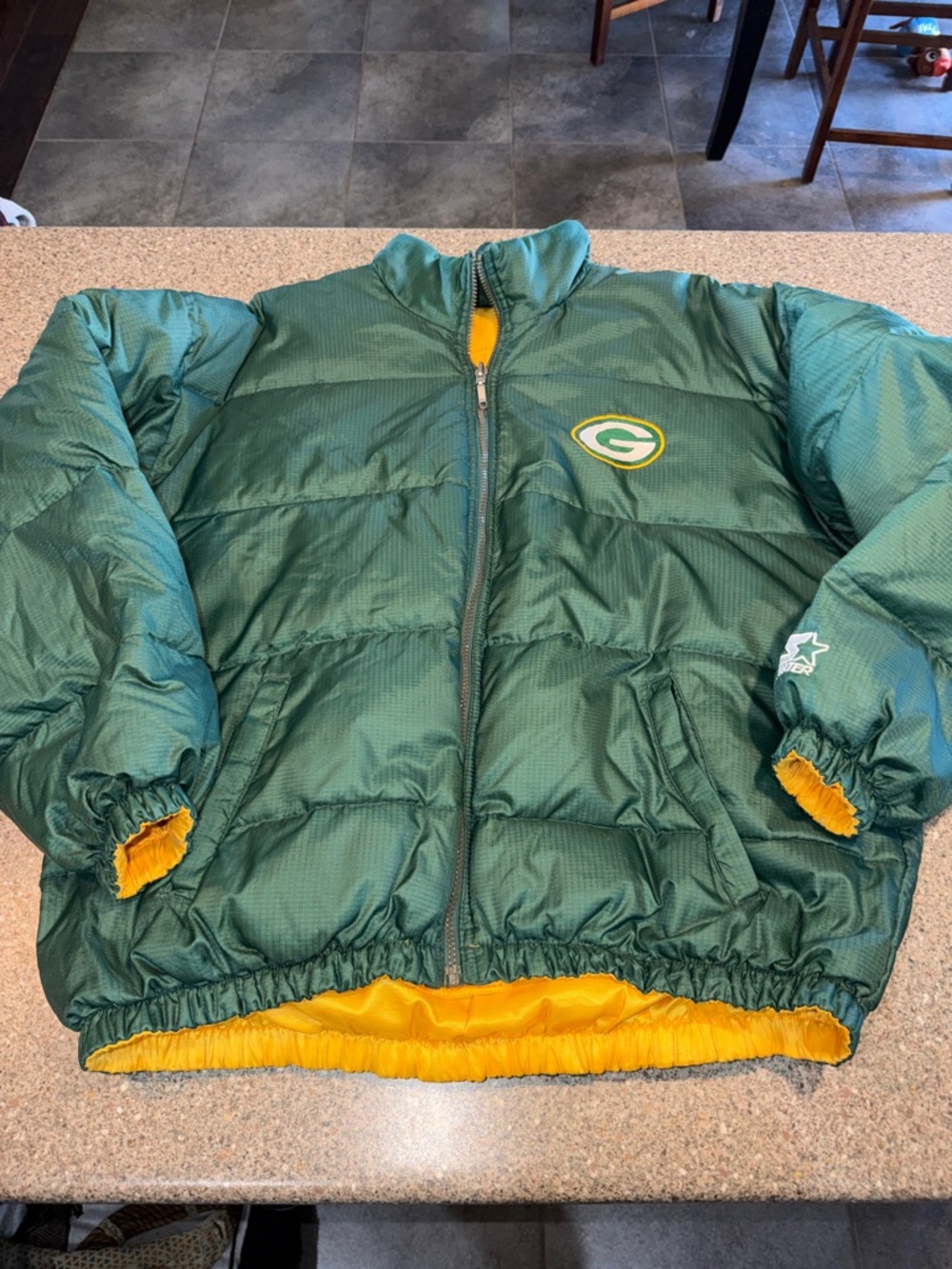 Vintage 90s STARTER Reversible Down Green Bay Packers Puffer Jacket